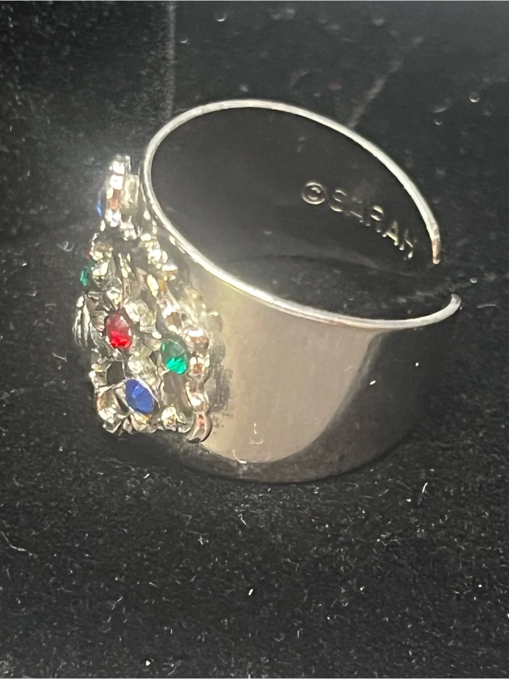 Vintage Sarah Coventry Multicolor Rhinestone Wide Band Ring